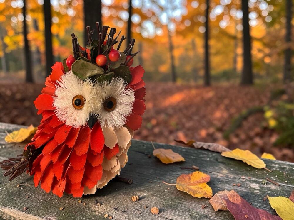 Robert Stanley Fall Classics Owl Wood Chip and Twig Decorative Figurine Orange